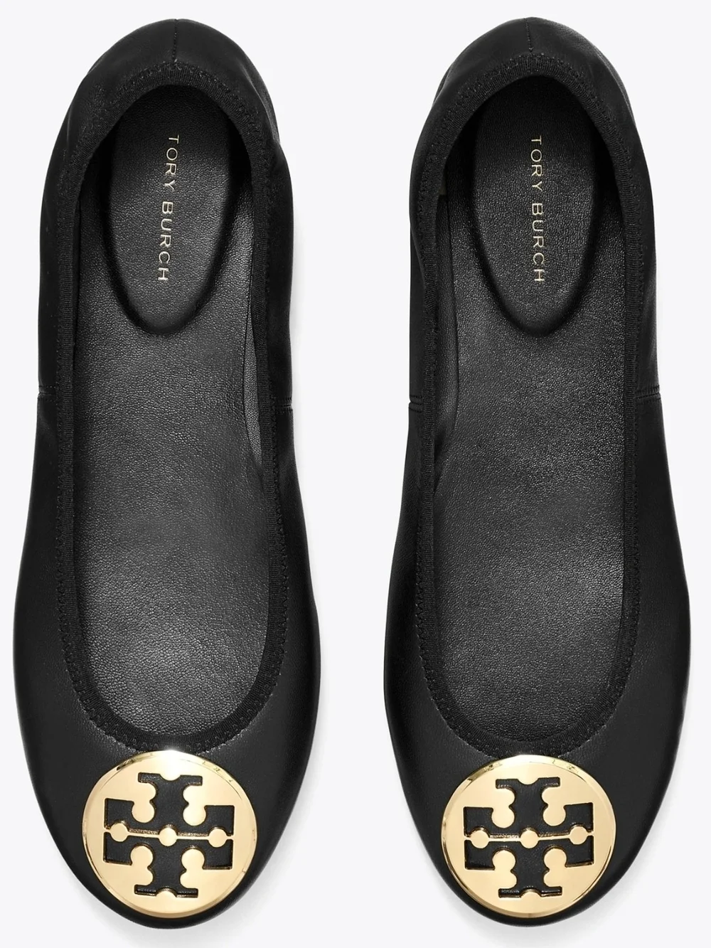 Tory Burch Black Reva Ballet Flats with Gold Logo Size 7.5